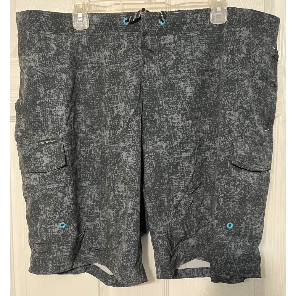 ZeroXposur XXL Men's‎ Swim Trunks Gray Black Spray Board Shorts Cargo Pockets